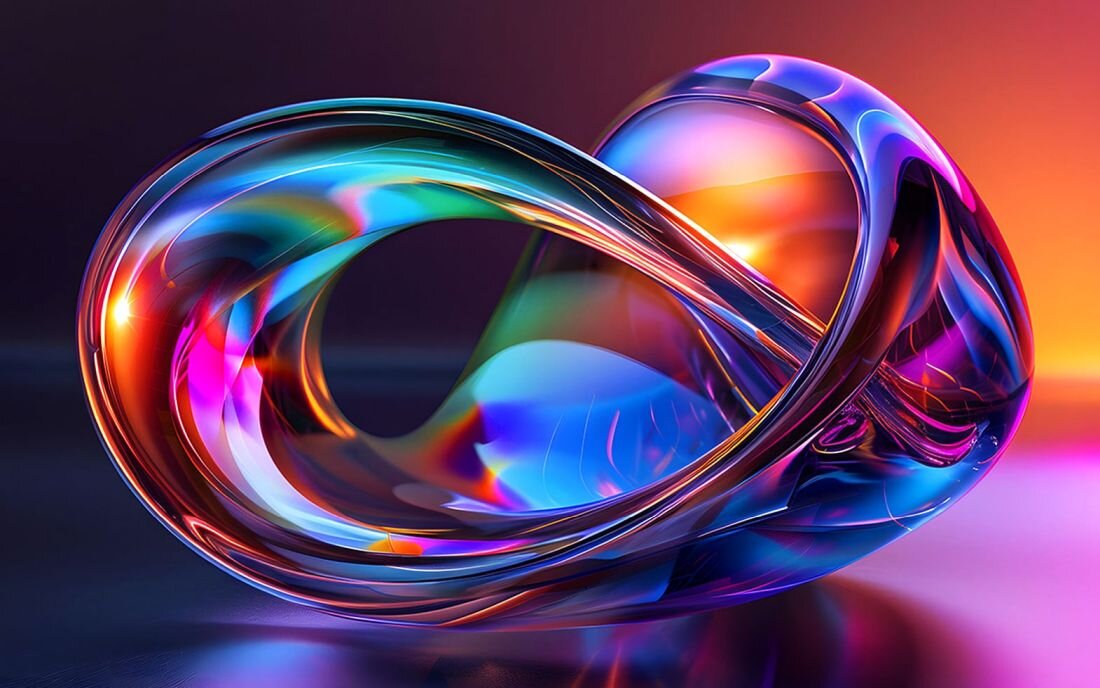 Abstrakcyjna grafika prezentuje żywe kolory przestrzeni barw DCI‑P3 wykorzystywanej w ekranach laptopów ASUS Zenbook - Matryca OLED 100% palety barw DCI-P3 120 Hz