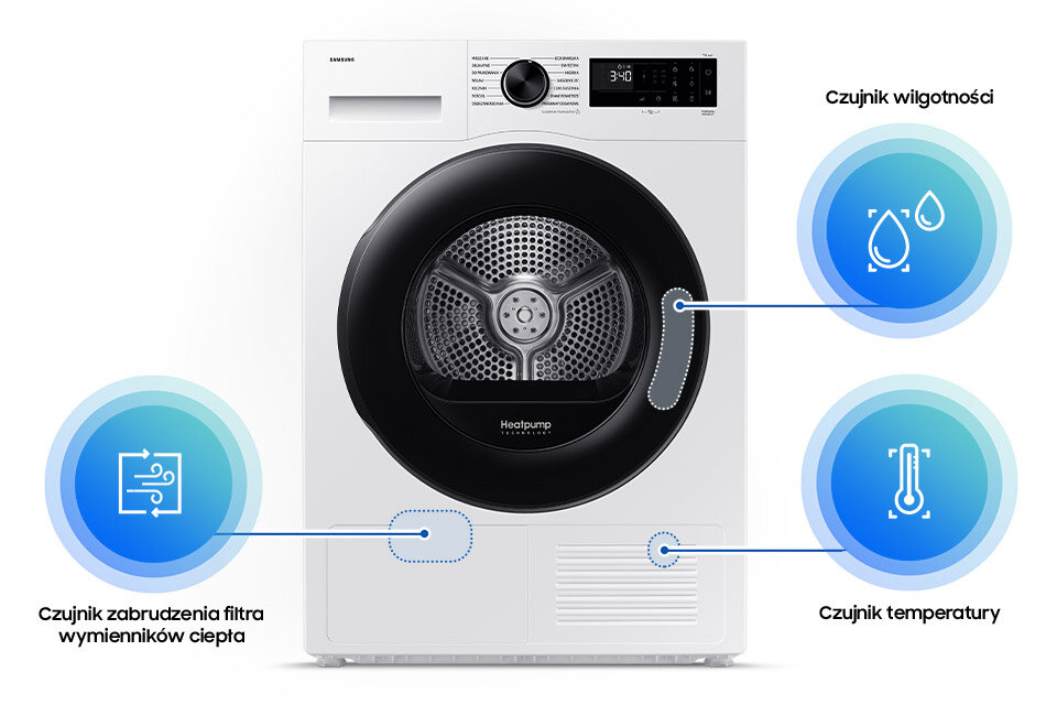 suszarka dv90dg52a0aeeo z technologią Optimal Dry delikatnie suszy ubrania