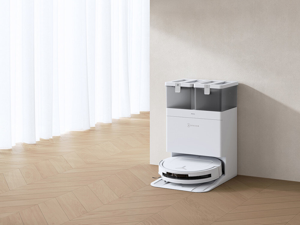 Robot sprzątający ECOVACS Deebot T50 Pro Omni Biały Pełna automatyzacja Wielofunkcyjna stacja OMNI opróżnianie pojemnika na kurz, czyszczenie i suszenie mopów uzupełnianie wody i środka czyszczącego