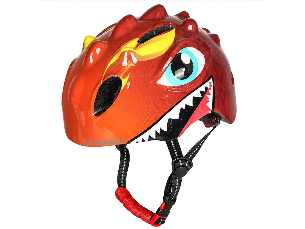 Kask rowerowy WOZINSKY Smok HT-006C Czerwony dla Dzieci (rozmiar S), poliwęglan, eps, ochrona, trwałość, Kask na białym tle frontem z paskiem prawo skos