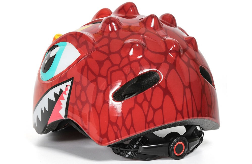 Kask rowerowy WOZINSKY Smok HT-006C Czerwony dla Dzieci (rozmiar S), regulacja, dopasowanie, stabilność, wygoda, Tył czerwonej osłony z wentylacją i systemem regulacji.