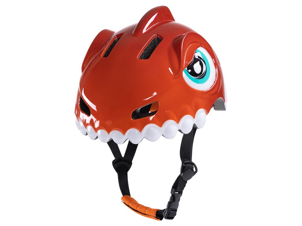 Kask rowerowy WOZINSKY Dinozaur HT-62C Czerwony dla Dzieci (rozmiar S), poliwęglan, eps, ochrona, trwałość, Kask na białym tle frontem z paskiem prawo skos