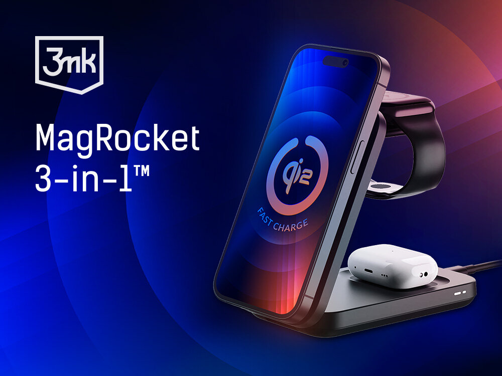 Ładowarka indukcyjna 3MK Magrocket 3W1 15W Czarny ładowanie 3 urządzeń jednocześnie smartfon smartwatch słuchawki