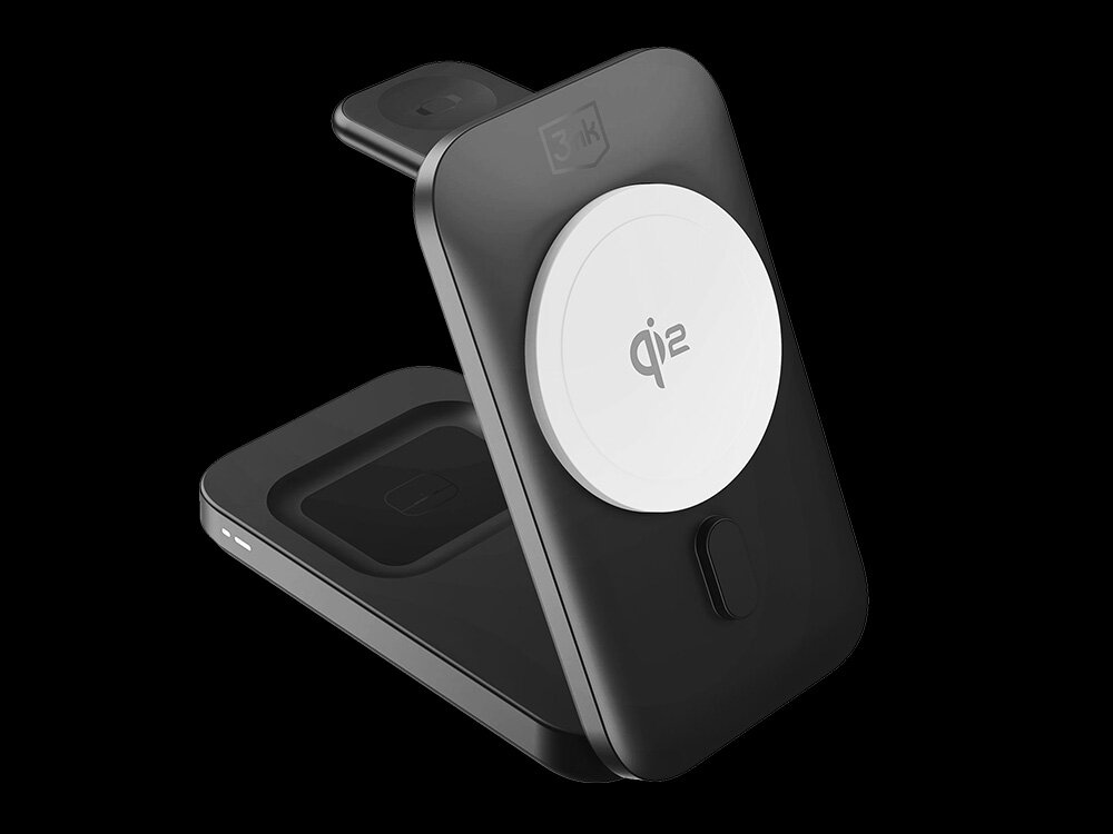 Ładowarka indukcyjna 3MK Magrocket 3W1 15W Czarny na czarnym tle kompatybilny zasilacz kabel kompletny zestaw