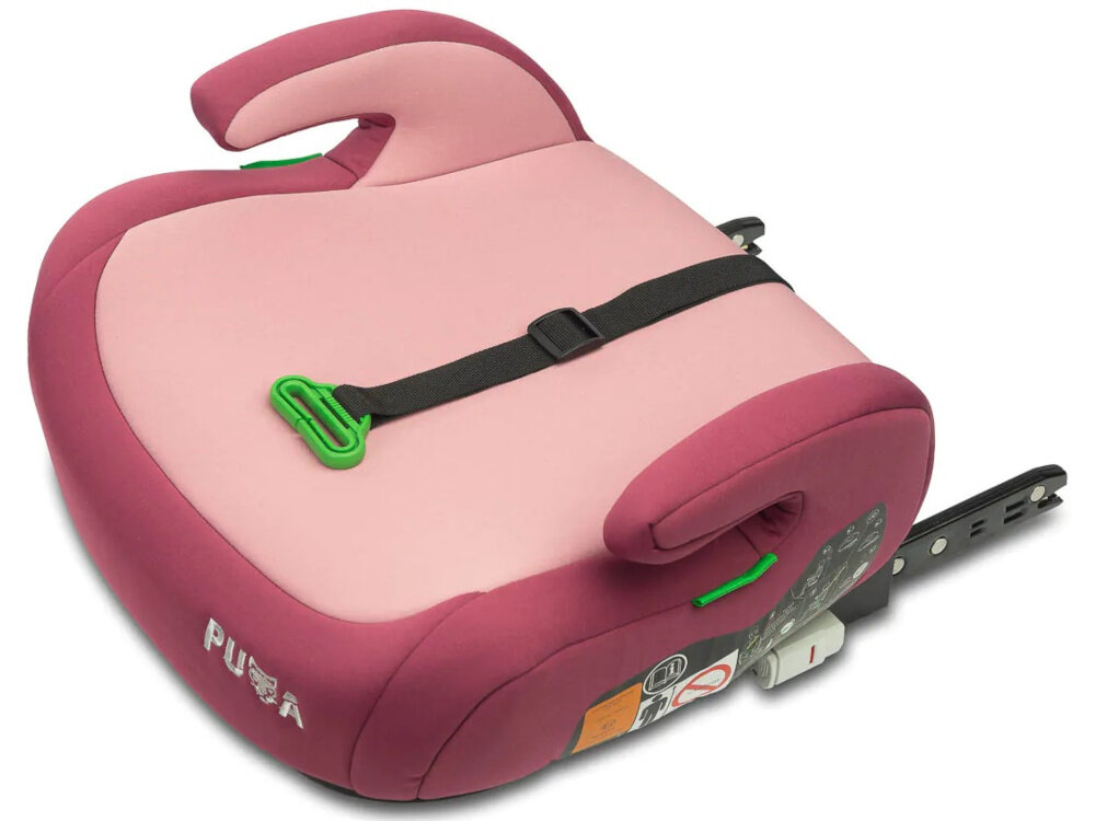 Podstawka samochodowa CARETERO Puma I-Size Różowy podstawka na białym tle widoczna od przodu pod skosem lekko z góry homologacja ECE R129/02 standard i-Size dobór podstawki na podstawie wzrostu dziecka ułatwia właściwe dopasowanie siedziska do sylwetki wspiera prawidłowe prowadzenie pasów bezpieczeństwa