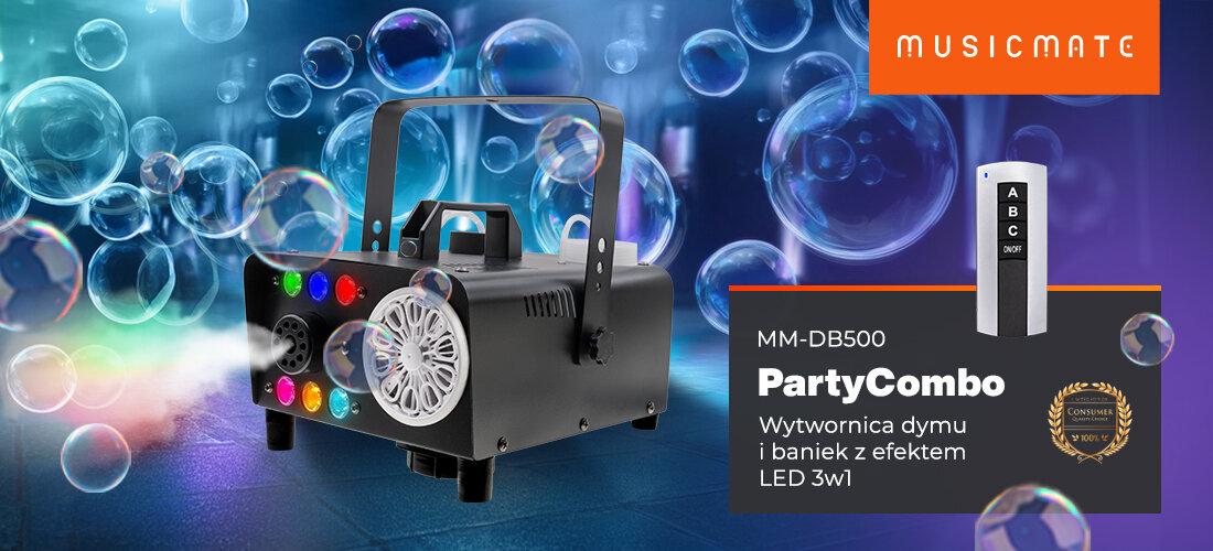 Wytwornica dymu i baniek MUSICMATE MM-DB500 PartyCombo – 3w1: dym, bańki, światło RGB LED, urządzenie stojące na podłodze, bańki
