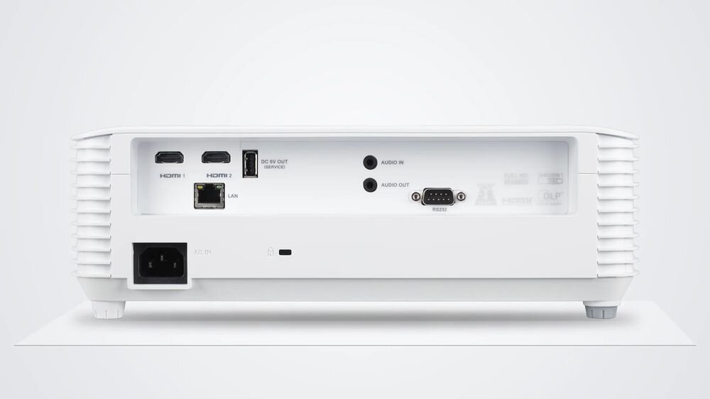 Projektor ACER P5550 waga 2,75 kg torba cicha praca 27 dB głośnik 10 W mobilne prezentacje, Projektor Acer P5550, widok z tyłu, panel ze złączami 