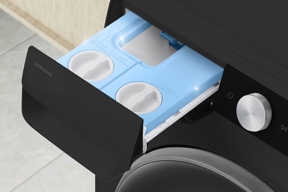 w szufladzie na detergenty nie osadzają się pozostałości proszku do prania czy płynu do płukania