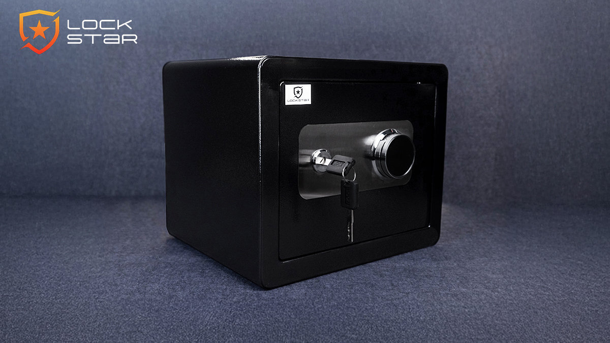 Sejf EXTRALINK EXTRALINK M-30 czarnym 30 x 36 x 30 cm cm dwa klucze pojemnik na baterie dwie śruby rozporowe cztery podkładki pod stopy - sejf od boku