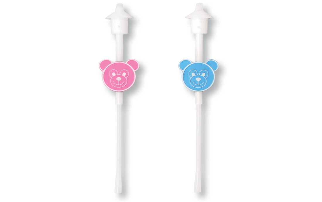 Kateter rektalny RIOCATH dla niemowląt na kolki Niebieski Ulga przy kolce niemowląt prezentacja na białym tle dwa kolory różowy niebieski