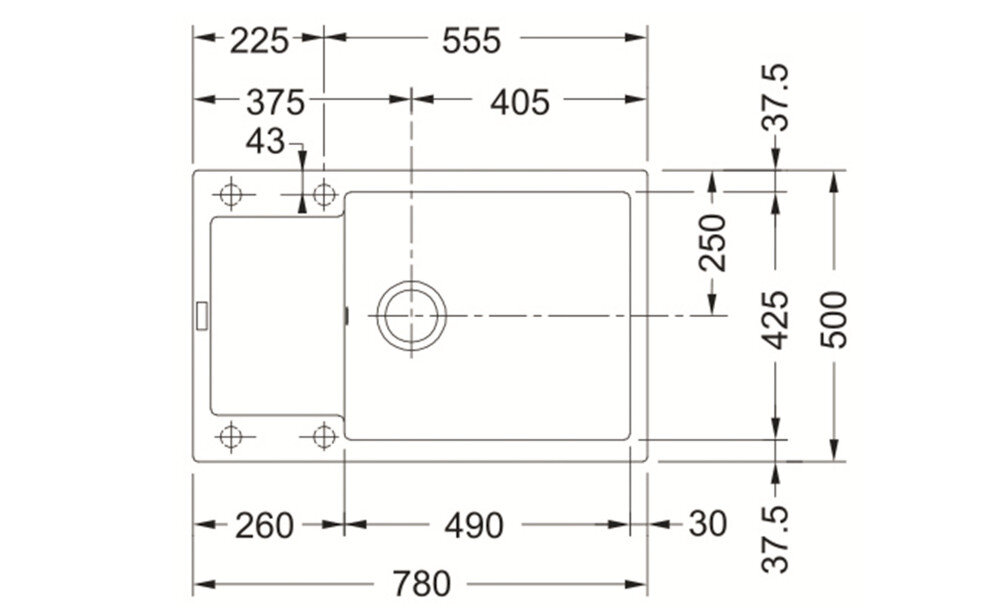 Rysunek techniczny zlewozmywaka z wymiarami. Zawiera oznaczenia R12, R15, oraz 3x pre-drilled.