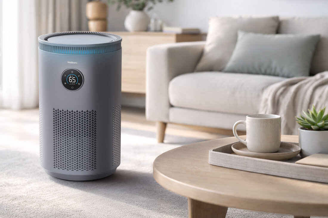 Nawilżacz ewaporacyjny WEBBER Como EH4001 Naturalny poziom wilgotności komfort oddychania jakość snu samopoczucie domowników  pomaga ograniczyć suchość skóry, podrażnienie gardła i elektryzowanie się włosów