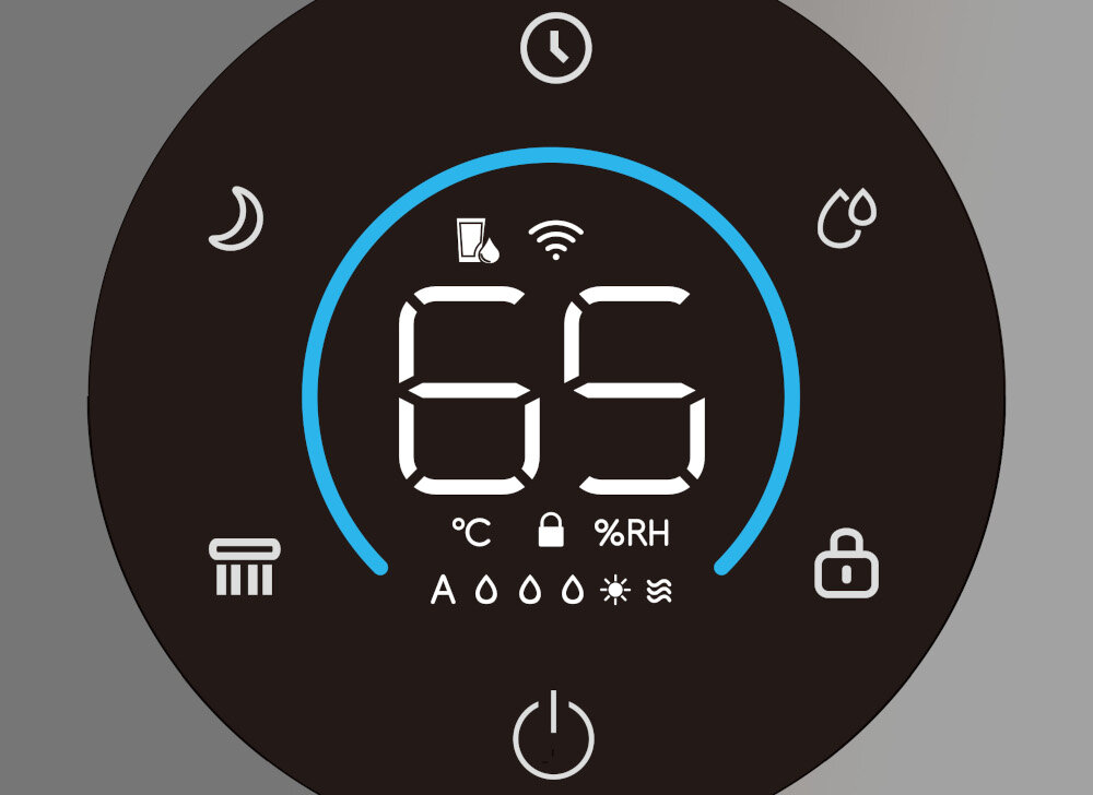 Nawilżacz ewaporacyjny WEBBER Como EH4001 kontrola wilgotności Czujnik wilgotności automatycznie dostosowuje intensywność pracy Podświetlenie True LUMOS  informacja Automatyczne dopasowanie pracy