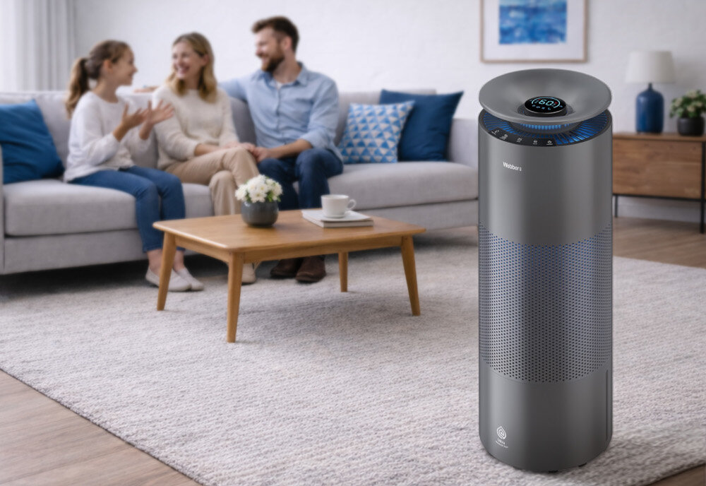 Nawilżacz ewaporacyjny WEBBER Taupe EH9004 wygląd design prezentacja wizualizacja Zdrowa wilgotność w domu