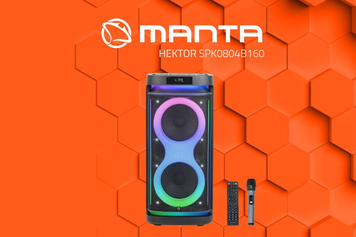 Power Audio MANTA HEKTOR - Dźwięk, który robi wrażenie, Power audio na pomarańczowym tle