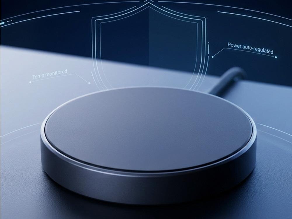 3MK Incharge Align 25 W  szczegółowy proces weryfikacji przez Wireless Power Consortium stabilność transmisji prądu, zgodność elektromagnetyczną, współpracę z różnymi urządzeniami oraz ogólne bezpieczeństwo elektryczne 3mk Protection - ładowarka na skraju blatu