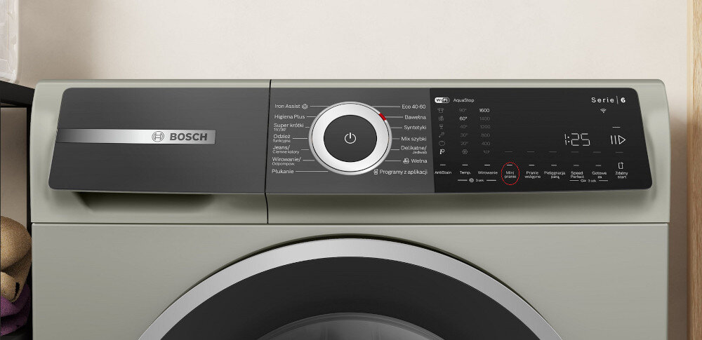 PRALKA BOSCH WGH2460XPL LIFESTYLE panel programy funkcje wyświetlacz opjce funkcje regulacja Mini pranie szybko ekonomicznie mała ilość ubrań mniejszy załadunek oszczędności