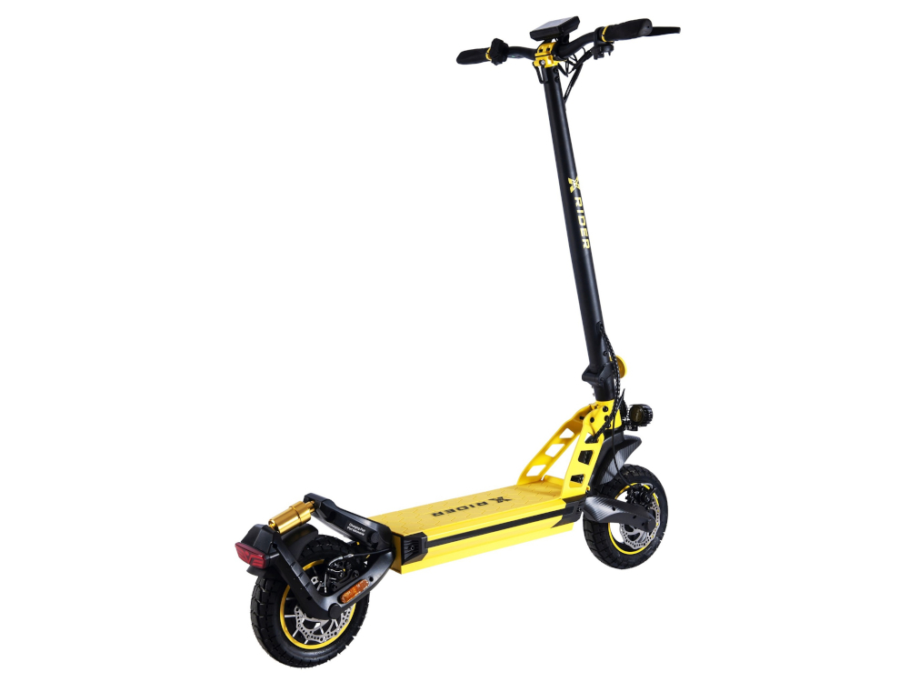 Hulajnoga elektryczna XRIDER F10 Czarno-żółty innowacyjna technologia stylowy design do dynamicznego i ekscytujacego podrozowania silny cichy silnik elektryczny plynne przyspieszenie stabilna jazda