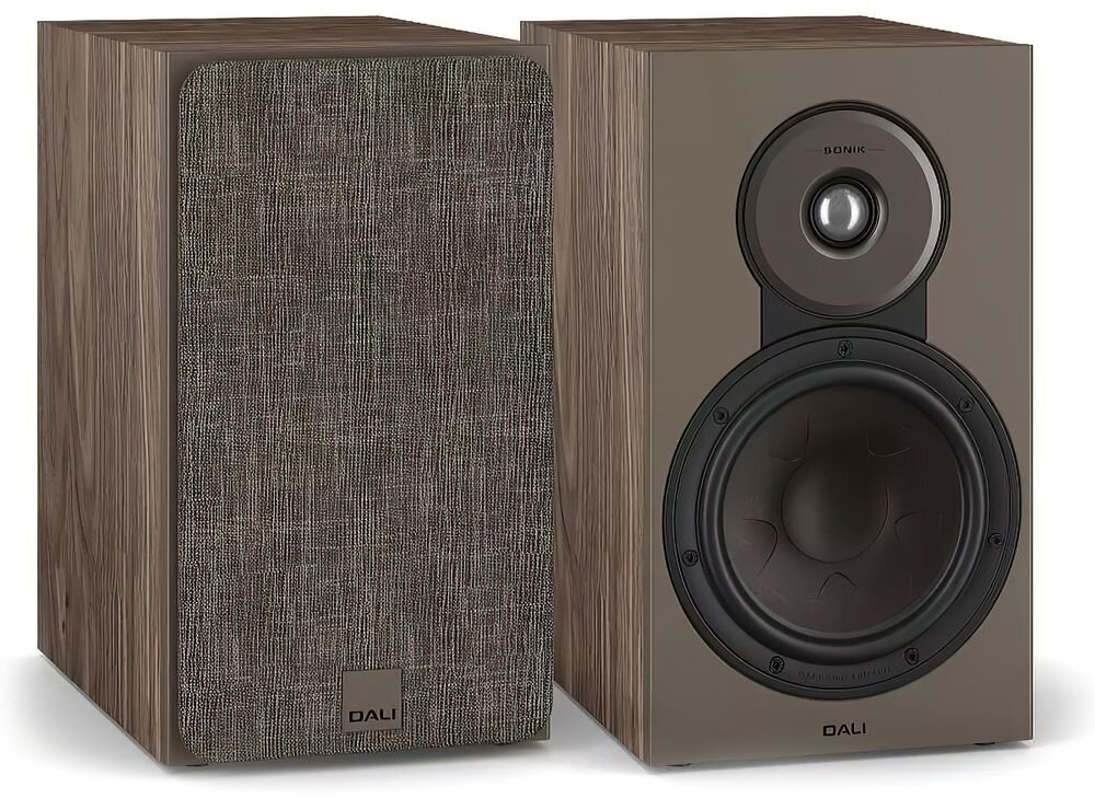 Podstawkowe kolumny głośnikowe DALI Sonik 3 skuteczność 87 dB moc 150 W RMS wydajność, kolumny po skosie na białym tle