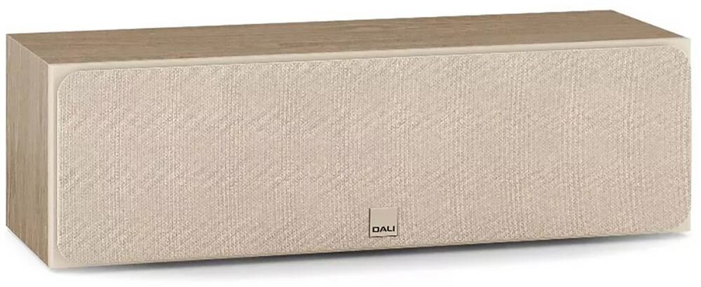 Głośnik centralny DALI Sonik Cinema obudowa MDF redukcja drgań stabilna konstrukcja, kolumna po skosie na białym tle