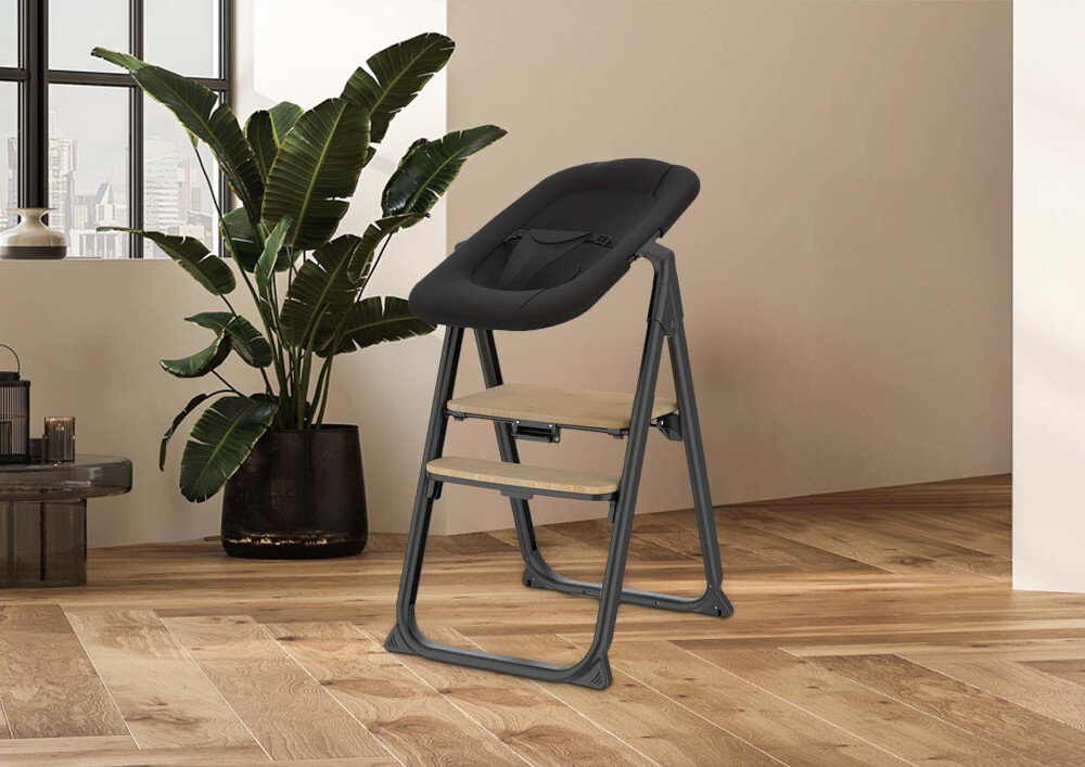 Krzesełko do karmienia NENO Sapori 4w1 Czarny Leżaczek dla niemowląt Pozycja półleżąca i miękkie siedzisko spokój kontrola już od pierwszych miesięcy życia prezentacja leżaczka w pokoju