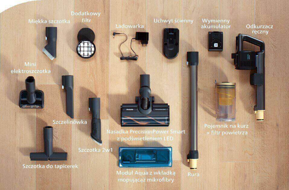 Opakowanie zawiera odkurzacz Philips i akcesoria