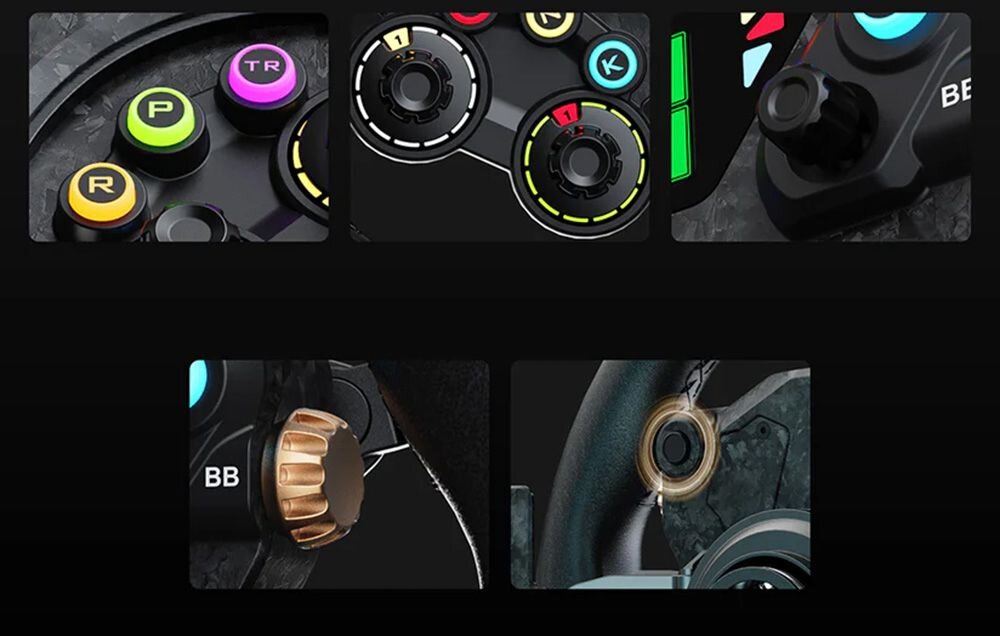 Kierownica MOZA CS Pro RS093, RGB, 16,7 mln, RPM, flagi, Podświetlane przyciski i pokrętła na panelu kierownicy MOZA Racing.