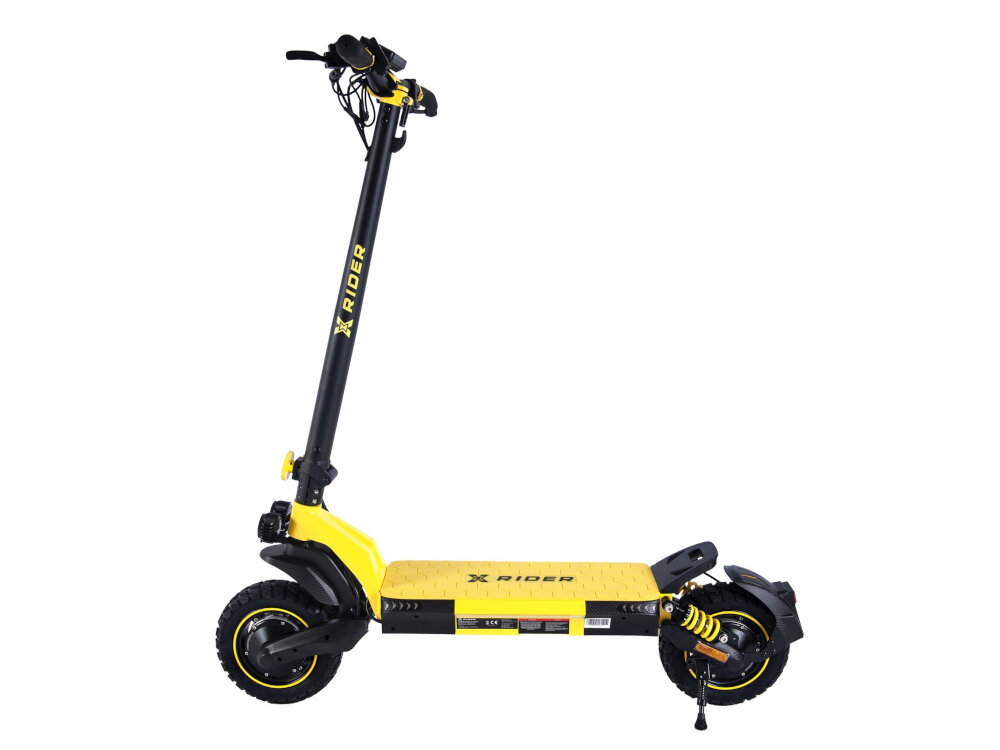Hulajnoga elektryczna XRIDER F10 Pro Czarno-żółty innowacyjna technologia stylowy design do dynamicznego i ekscytujacego podrozowania silny cichy silnik elektryczny plynne przyspieszenie stabilna jazda