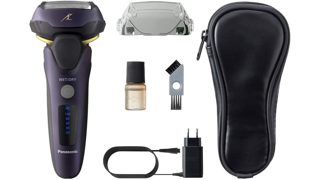 Golarka PANASONIC ES-LV67-A803 akcesoria komplet wyposazenie zestaw etui szczoteczka do czyszczenia zasilacz nasadka zabezpieczajaca olej do konserwacji