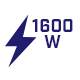 Ikona przedstawia symbol błyskawicy z tekstem \'1600 W\' w kolorze ciemnoniebieskim.