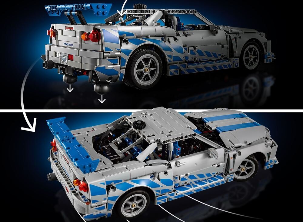 LEGO 42210 Technic 2 Fast 2 Furious Nissan Skyline GT-R (R34) realistyczne detale układ kierowniczy oraz przednie i tylne zawieszenie