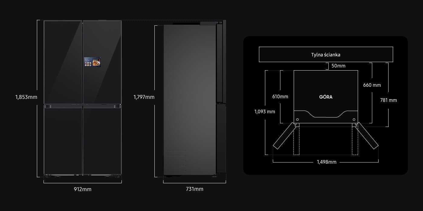 wymiary lodówki rm90f67cecef 