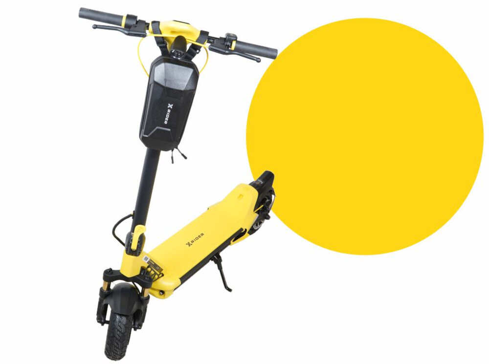 Hulajnoga elektryczna XRIDER MX10 MAX Żółty rama z aluminium lekka sztywna bardzo trwala odporna na korozje maksymale obciazenie do 120 kg skladana konstrukcja wygodny transport