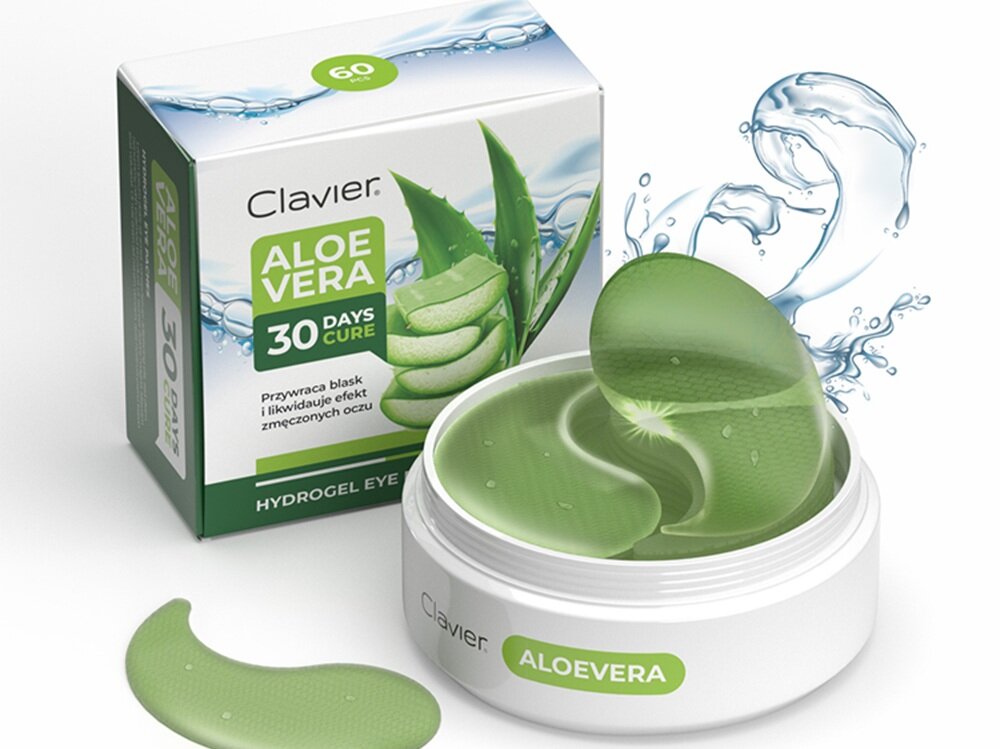 Płatki pod oczy CLAVIER Bright Look ALOE 60 szt. dopasowane do kształtu twarzy, redukcja opuchlizny, łagodzenie podrażnień