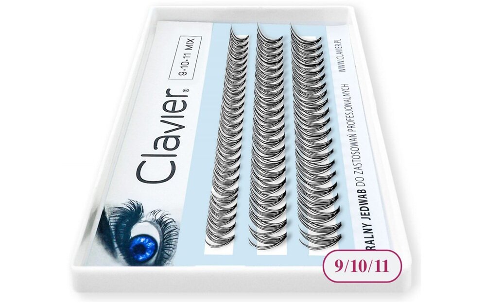 Rzęsy CLAVIER Kępki Classic Mix 9-10-11 mm 60 sztuk syntetyczny jedwab, miękkie i sprężyste, estetyczny efekt bez obciążenia