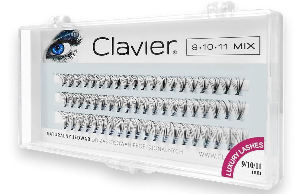 Rzęsy CLAVIER Kępki Classic Mix 9-10-11 mm 60 sztuk prosta aplikacja, pełna stylizacja, czarny kolor, subtelny połysk
