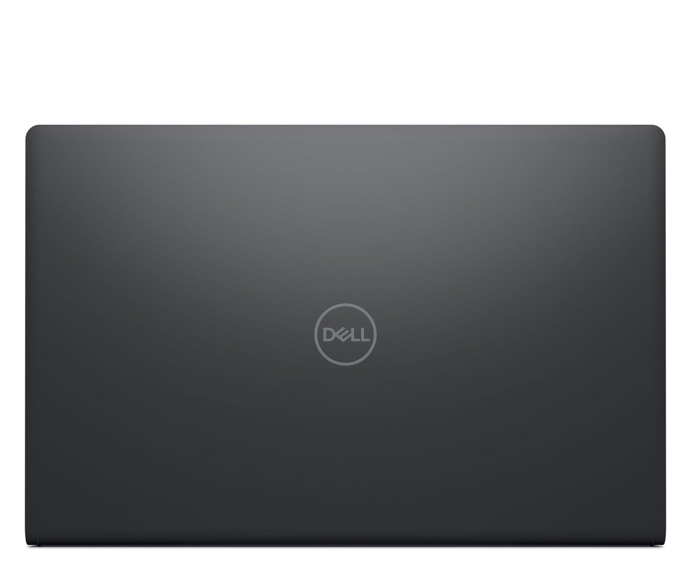 Czarny laptop z zamkniętą pokrywą, na której widoczne jest logo \'Dell\'.