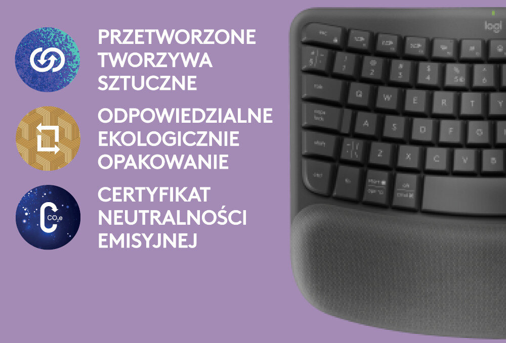 Klawiatura LOGITECH Wave Keys środowisko recykling plastik materiały