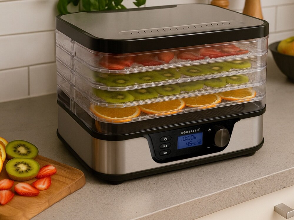 Suszarka do grzybów KOHERSEN KHSG-M01-S01 intuicyjny panel sterowania LED, przycisk SET, funkcjaSTART/PAUZA, system bezpieczeństwa przed przegrzaniem