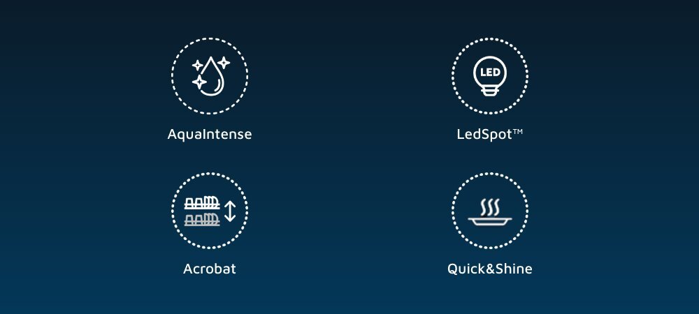 ZMYWARKA BEKO DIS48020 ikony aquaintense intensywny strumień wody usuwanie zabrudzeń naczynia czyste ledspot wskaźnik świetlny sygnalizacja cyklu zmywania bez otwierania drzwi system acrobat regulacja wysokości górnego kosza dopasowanie przestrzeni duże naczynia niestandardowy załadunek program quick&shine szybkie mycie i suszenie 58 minut gotowe naczynia wygoda efektywność