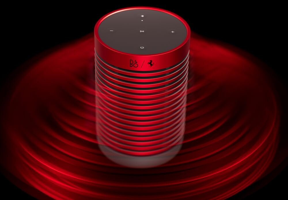 Głośnik mobilny BANG & OLUFSEN Beosound Explore Ferrari Edition dźwięk wysoka jakość brzmienie łączność połączenie ładowanie wizualne aplikacja 