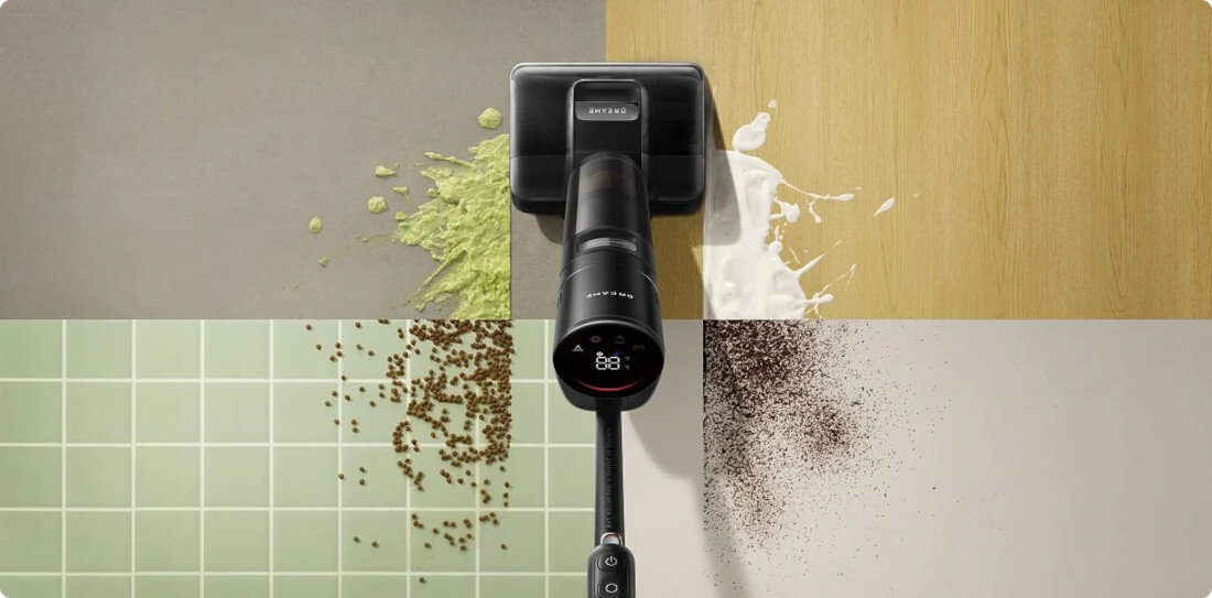 Odkurzacz DREAME H15 Mix zużycie zasobów Technologia Smart Ratio Cleaning Solution przepływ wody, moc ssania i dawkę detergentu poziom zabrudzeń