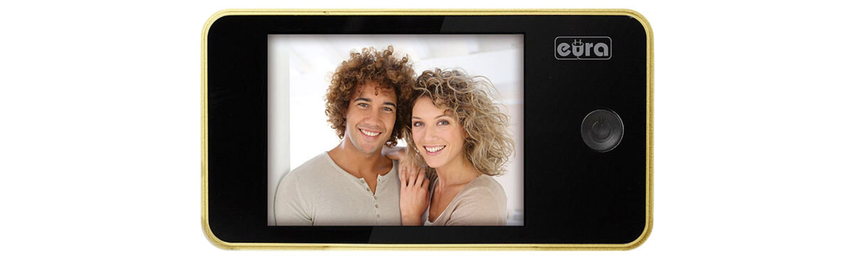Wideo-wizjer EURA VDP-01C1 Eris Złoty, cale, LCD, kolor, identyfikacja, na białym tle wideowizjer od frontu