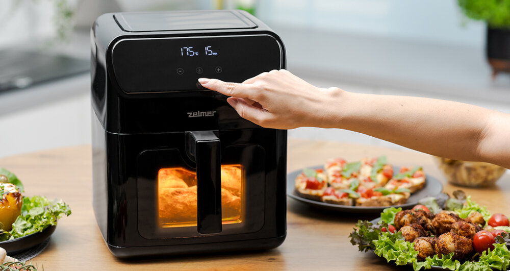 Frytkownica beztłuszczowa ZELMER ZAF6500 Czarny Air Fryer czas temperatura panel