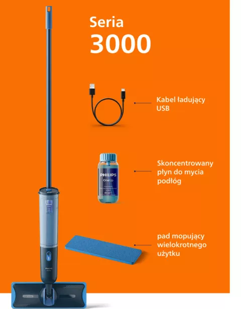 Wraz z OneUp otrzymujesz kabel ładujący, płyn do mycia oraz pad.