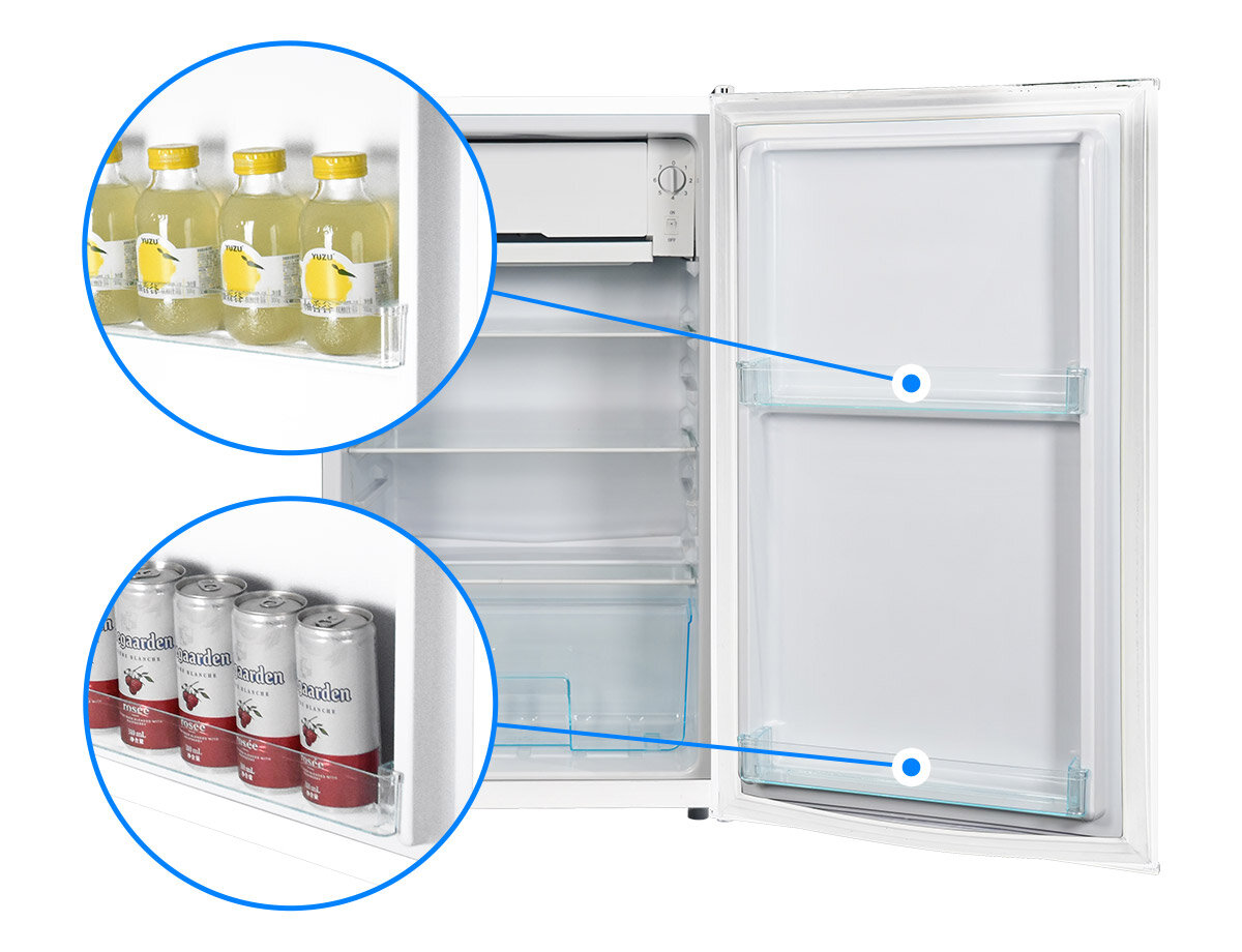Lodówka LIN LI-BC92 85cm półki na drzwiach balkoniki ergonomiczny układ dodatkowe miejsce butelki słoiki