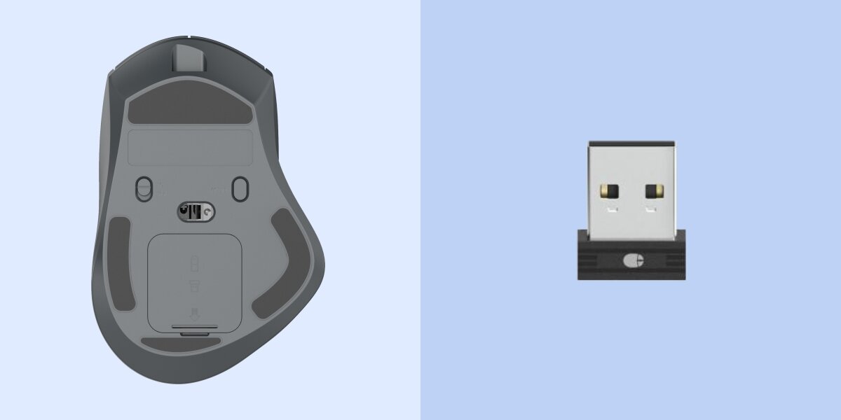 Mysz HAMA WM-900 Czarny Spód myszy komputerowej Hama z sensorem optycznym oraz miniaturowy odbiornik USB typu dongle.