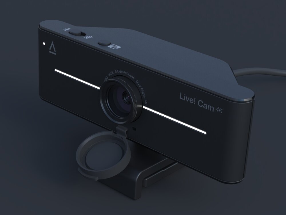 Kamera internetowa CREATIVE Live! Cam Sync 4K
                kamera na ciemnym tle plug&play bez instalacji kompatybilność z platformami teams zoom skype obs uniwersalny uchwyt montaż na statywie regulacja kąta ujęcia
