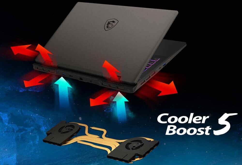 Laptop MSI Sword 17 HX B14VGKG-249XPL 17 IPS 165Hz i7-14650HX 16GB RAM 1TB SSD GeForce RTX4060 DLSS 3
					nie straszne mu ciepło, system Cooler Boost 5 z sześcioma wylotami powietrza i niezależnie 
					sterowanymi wentylatorami, dwa dedykowane wentylatory i sześć ciepłowodów,
					laptop, niebieskie i czerwone strzałki