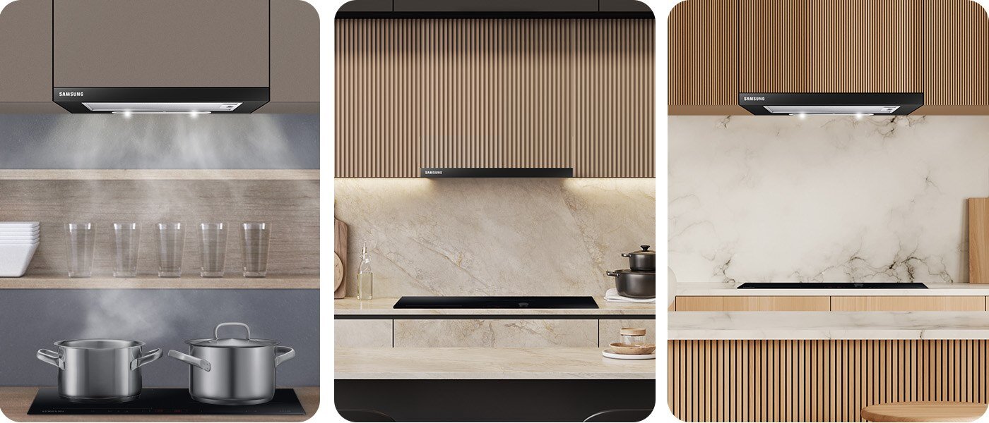 Trzy spojrzenia na podszafkowy okap teleskopowy NK24M1030IB Trzy spojrzenia na podszafkowy okap teleskopowy Samsung NK24M1030IB